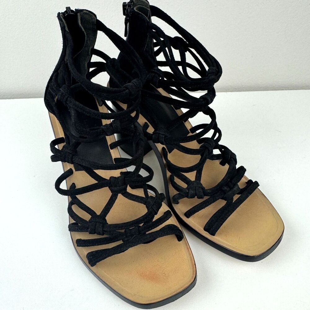 Rag & Bone Camille Black Caged Macrame Design Block Heel Sandals Zip Back EU 37 - Picture 2 of 12